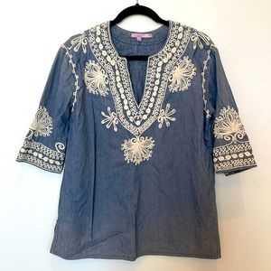 COPY - Calypso chambray tunic with embroidery